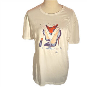 Chase Short Sleeved Tee High Heels, Lipstick, Wine Glass Women's Size L